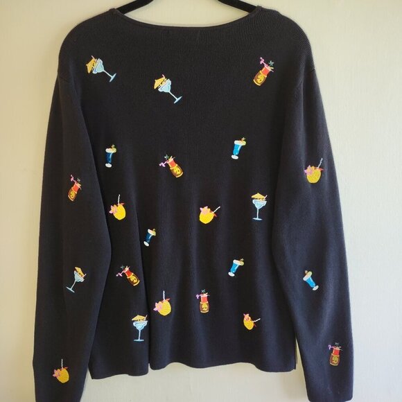 🍹Alexandra Bartlett Cocktail Cardigan Whimsical Tropical Cruise Tiki Bar L/XL - Picture 5 of 8